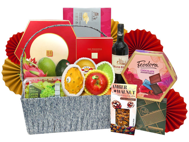 Mid-Autumn Gift Hamper - Mid Autumn Peninsula Moon Cake With Permium Wine And Food Fruit Hamper FH217 - M30725A3 Photo