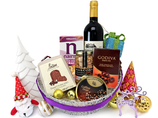 Wine n Food Hamper - Christmas Fancy Wine And Snack Gift Hamper X1 - XH1114A1 Photo